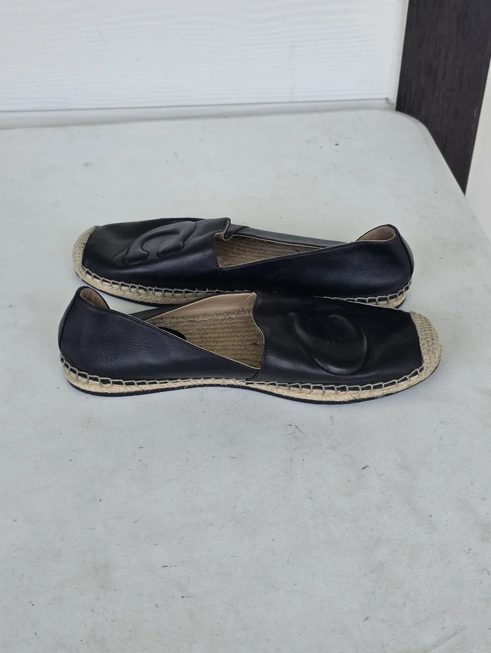 Coach Black Leather C Logo Espadrille Flats Loafers Shoes Size 9.5 Casual